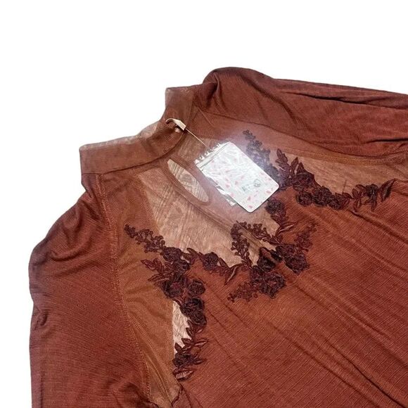 NWT women’s FREE PEOPLE Saheli Tunic in Woodlands Rust Brown Embroidered Top - Picture 5 of 11